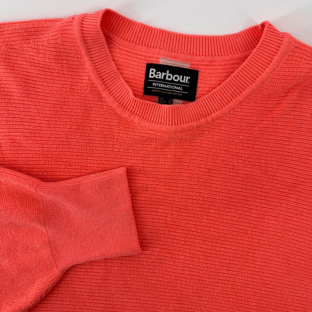 Barbour International Sanderson Knit Sweater Womens 8 Coral Pink Ribbed LKN1374